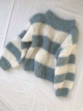 Alpaka Grobstrick Pullover - Mistygreen/Vanilla gestreift